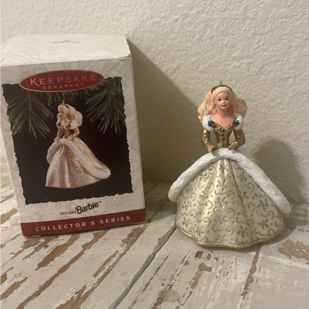 Hallmark Barbie Ornament in Gold and White Gown
